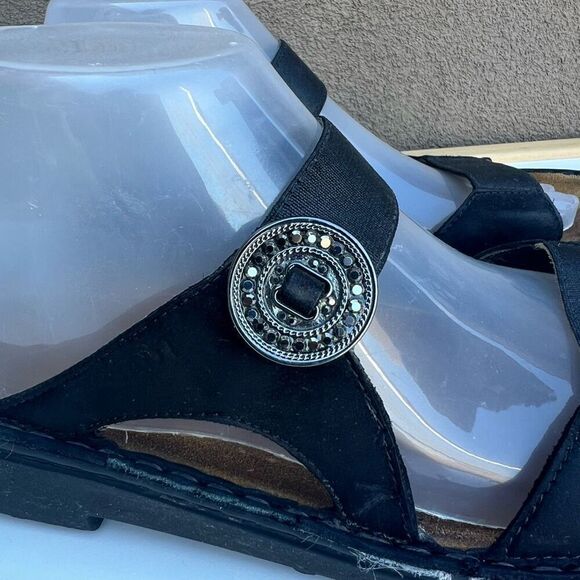 Naot Womens Sandal Size EU 41 US 10 Black Leather Wedge Slide Rhinestones Stretc - Picture 2 of 8